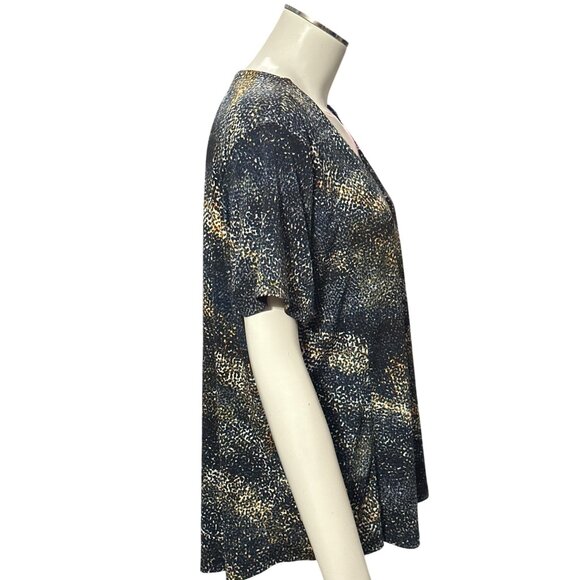 Adrienne Vittadini Metallic Ring Detail Short Sleeve Top In Abstract Print XL - Picture 6 of 12
